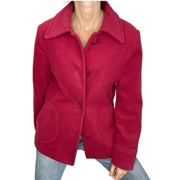 Jackets & Blazers - Watermelon pink red tailored cashmere blend pea coat M